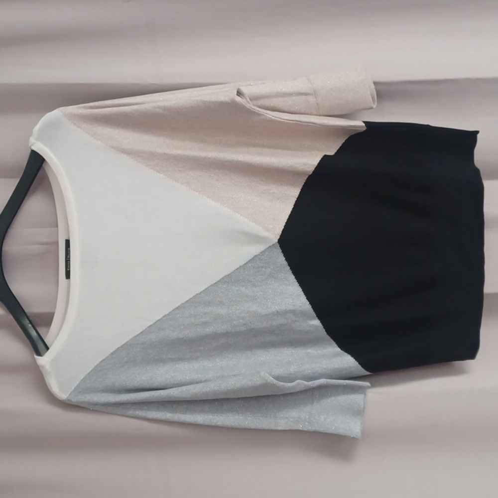 White House Black Market Colorblock Sweater, Bateau Neck, 3/4 Dolman Sleeves